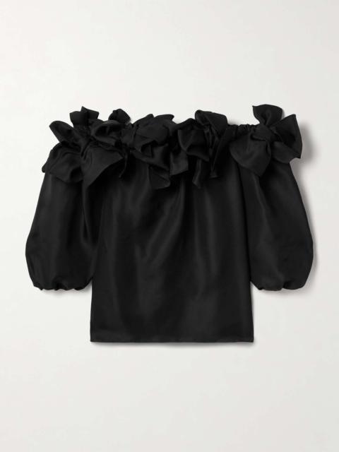 CAROLINA HERRERA Off-the-shoulder bow-detailed silk blouse Black