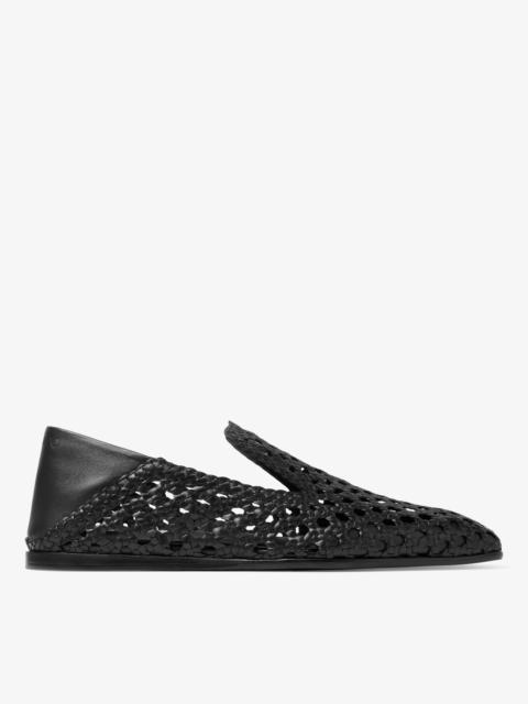 JIMMY CHOO Foxley Oxford Shoe Black Woven Leather Slippers