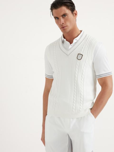 Brunello Cucinelli Cotton cable knit vest with tennis badge
