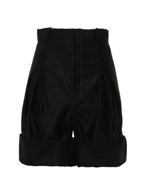pleat-detail raw-cut shorts