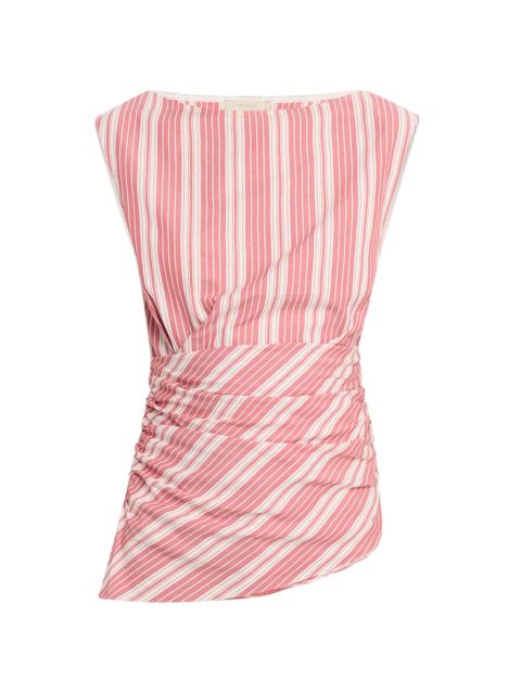 FAITHFULL Women's Reign Asymmetric Striped Cotton Top - Red Pattern