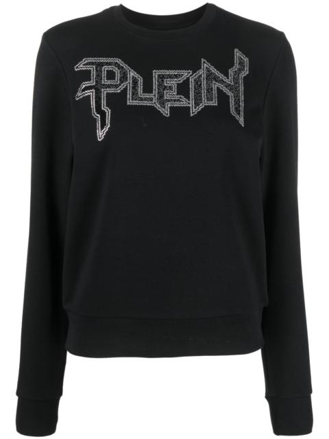 PHILIPP PLEIN LS Crystal logo-appliqué T-shirt