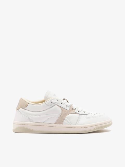 Larroudé George Sneaker In White Leather and Mushroom Grey Suede