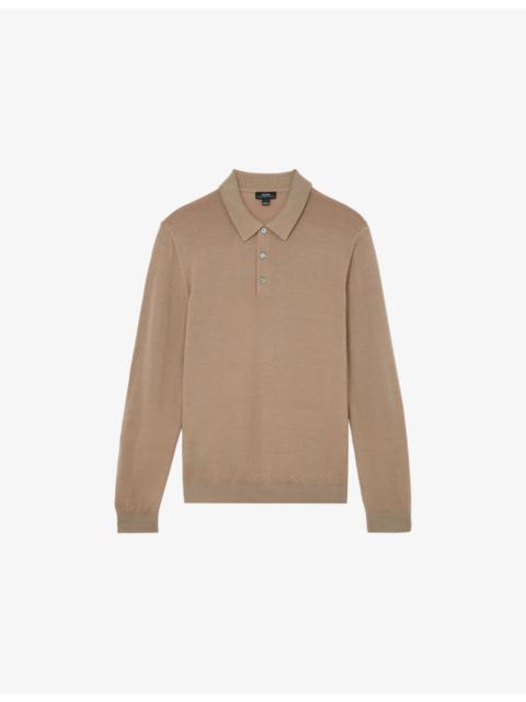 REISS Jay Long-Sleeved Merino Wool Polo Shirt