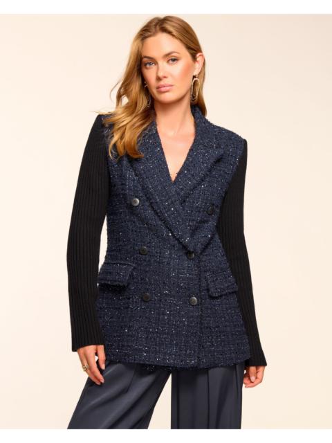 RAMY BROOK Elsa Tweed Knit Combo Double Breasted Blazer