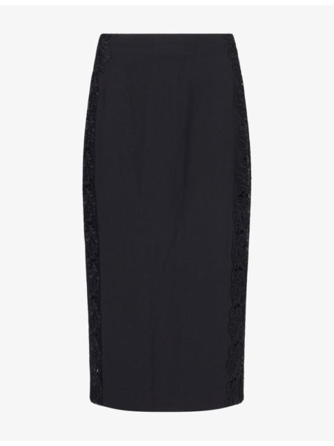 ROTATE Lace-Panel Crepe Midi Skirt