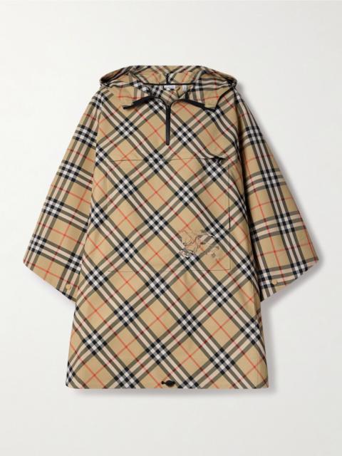 Burberry Hooded appliquéd checked twill cape Brown