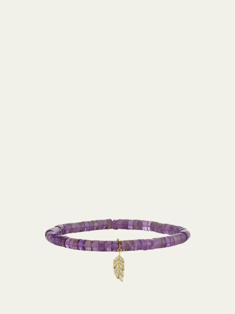 SYDNEY EVAN 14K Gold Diamond Tiny Pave Feather on Amethyst Heishi Bracelet
