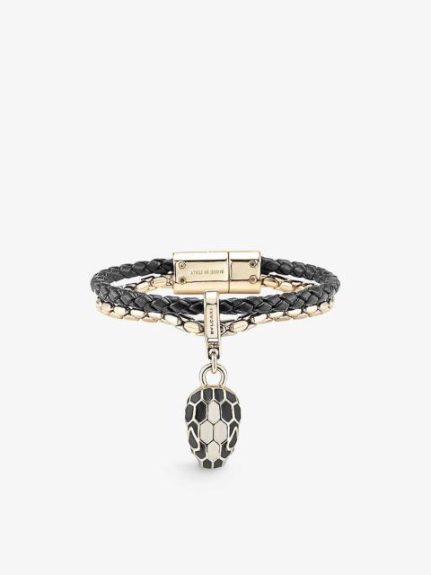 Serpenti Forever leather and yellow gold-plated brass bracelet