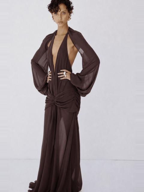 De La Vali FIORELA MAXI DRESS IN UMBER BROWN CHIFFON