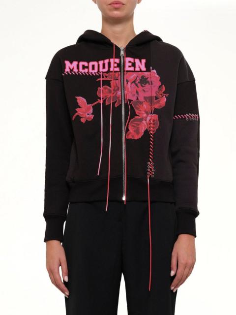 Alexander McQueen Rose Print Hoodies in Black