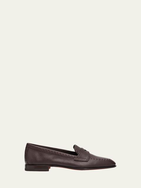 Santoni Topstitch Leather Penny Loafers