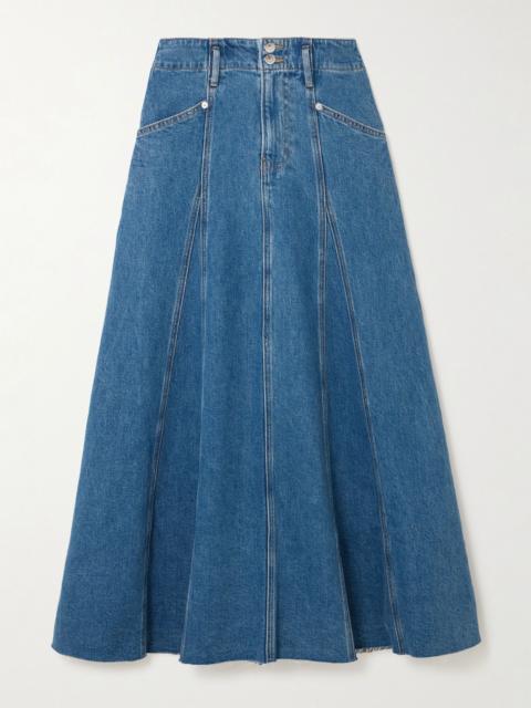 VERONICA BEARD Alix panelled frayed denim midi skirt Mid denim
