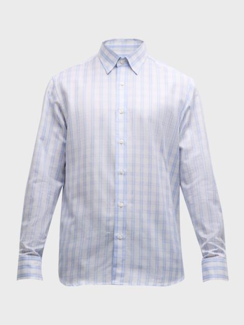 Men's Cotton-Linen Check-Print Sport Shirt