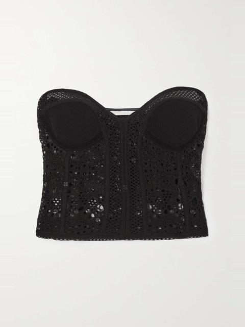 Crochet-knit linen-blend bustier top