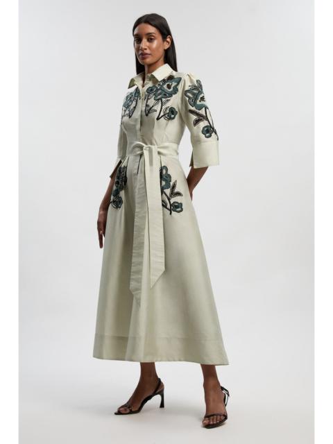KAREN MILLEN Embellished Taffeta Woven Shirt Dress