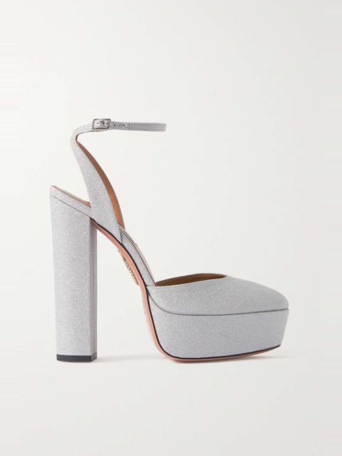 AQUAZZURA So High Plateau 140 glittered leather platform pumps