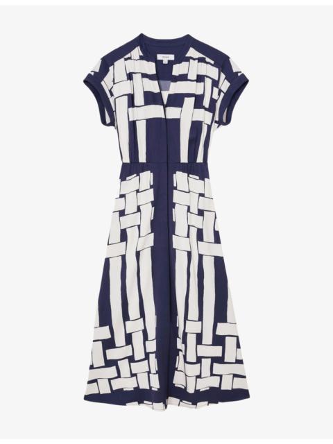 REISS Samira Scarf-Print Belted Woven Midi Dress