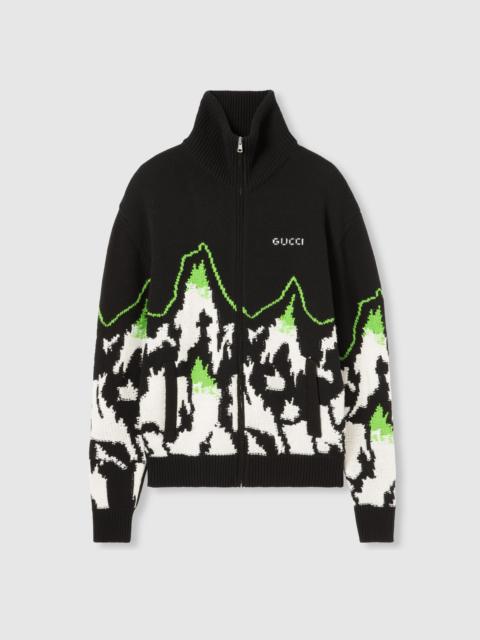 GUCCI Wool jacquard zip jacket with intarsia