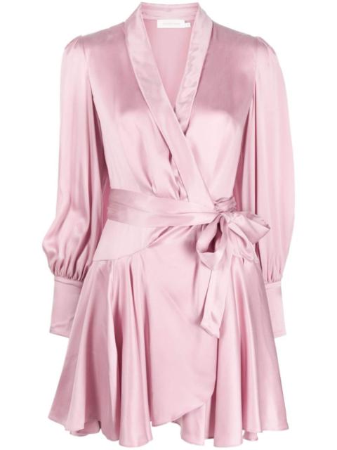 long-sleeve wrap silk minidress