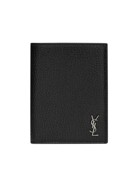 SAINT LAURENT Men's Tiny Cassandre Passport Case in Grained Leather - Black