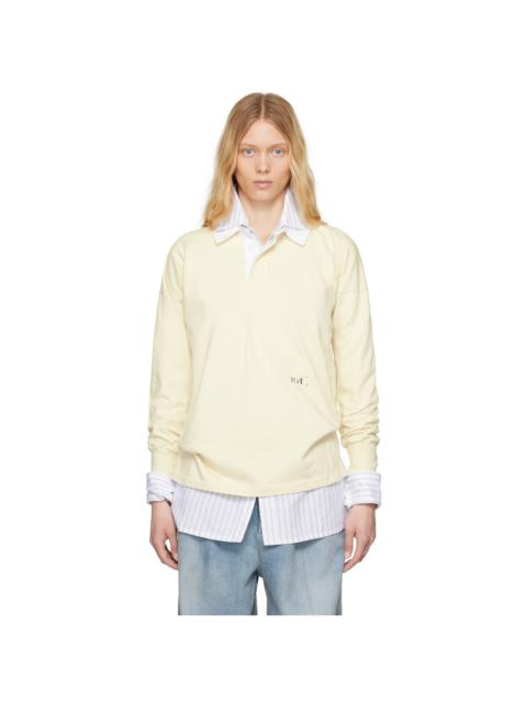 Maison Margiela Off-White Printed Logo Long Sleeve Polo