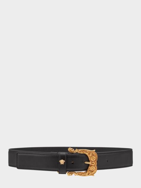 VERSACE Baroque Buckle Leather Belt