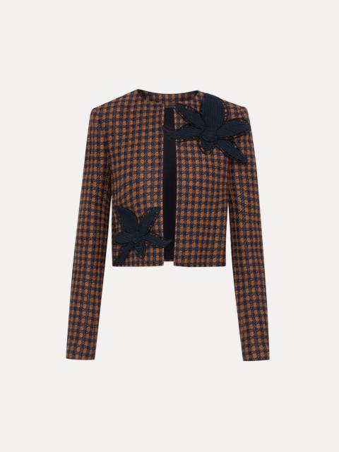Oscar de la Renta CHECK TWEED ORCHID EMBROIDERED JACKET