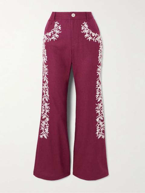 ALIX OF BOHEMIA Bunny Canyon embroidered silk flared pants Red