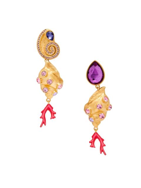 Oscar de la Renta Women's Mixed Shells 24K-Gold-Plated, Glass Crystal & Enamel Drop Clip-On Earrings - Iris