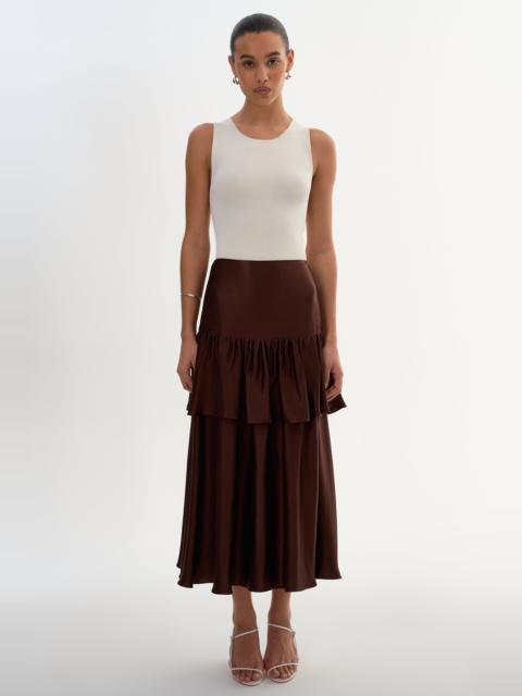 LAMARQUE CHALINA | Ruffle Satin Midi Skirt
