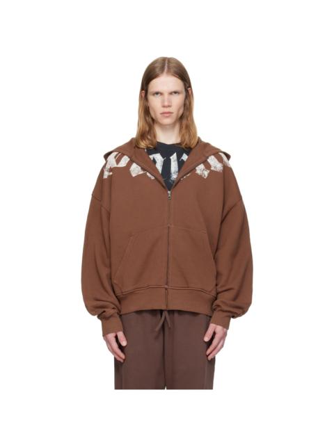 Palm Angels Brown Big Neck Logo Zip Loose Hoodie