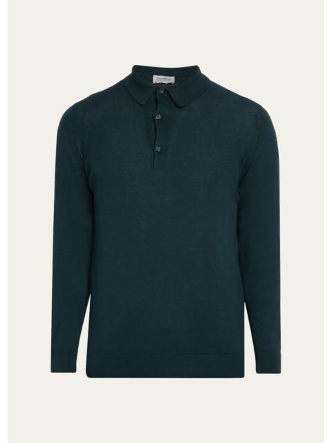 JOHN SMEDLEY Men's Solid Long-Sleeve Polo Shirt