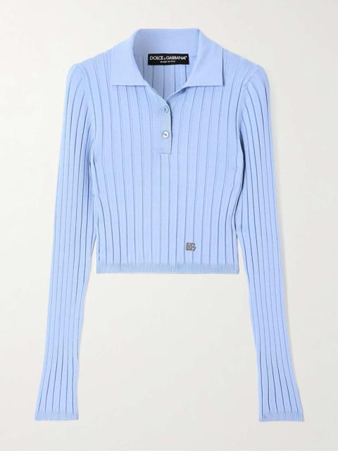 Dolce & Gabbana Embellished ribbed-knit polo shirt