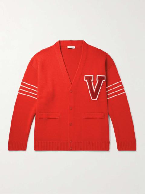 Valentino Logo-Appliquéd Striped Virgin Wool Cardigan