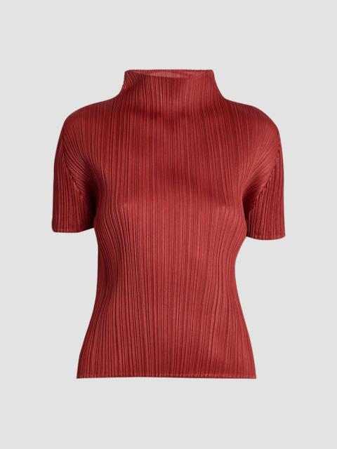 Pleats Please Issey Miyake Women's Monthly Colors: September Mock Turtleneck Top - Red Brown