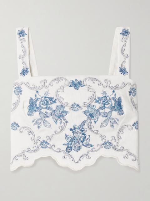Agua by Agua Bendita Luciana Gloriosa Cropped Scalloped Embroidered Linen Tank