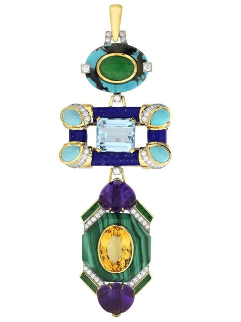 DAVID WEBB Turquoise Jade Lapis Green Couture Totem Necklace