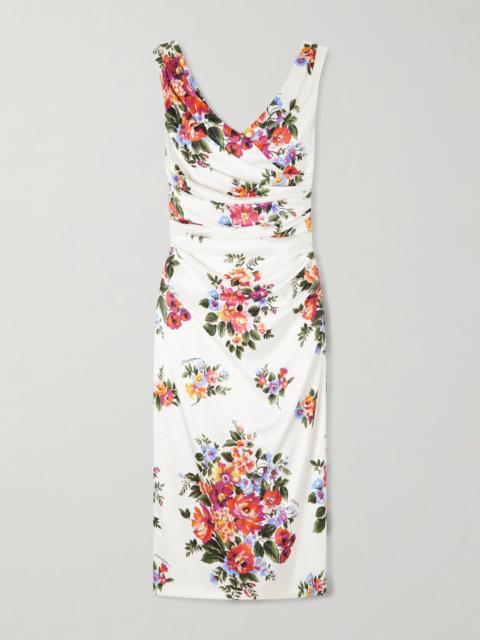 Dolce & Gabbana Off-the-shoulder Floral-print Satin Midi Dress
