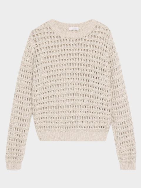 Brunello Cucinelli Glow Crochet Knit Crewneck Sweater