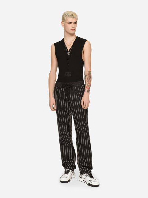 Pinstripe cotton and linen jogging pants