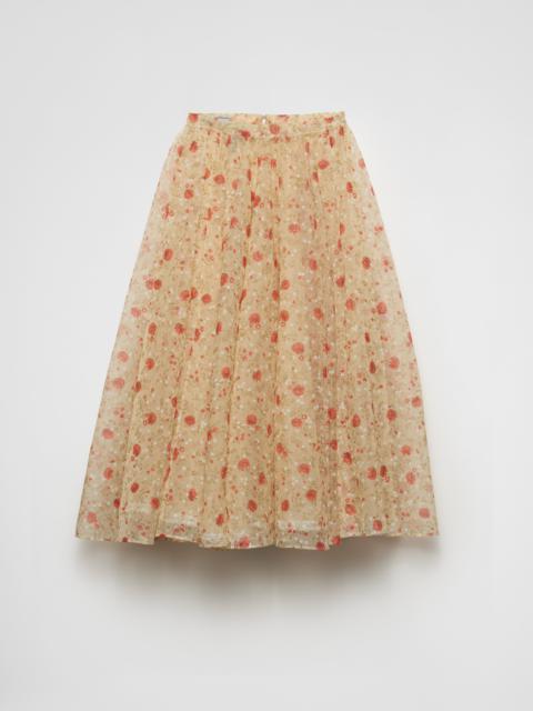 Printed nylonette midi skirt