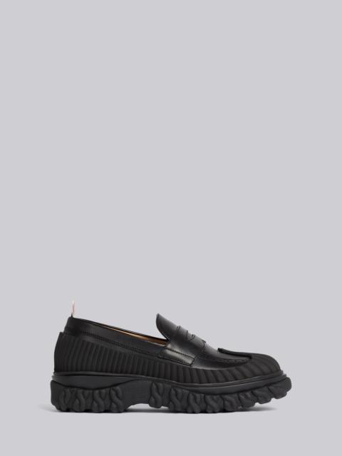 Thom Browne Black Calf Leather Rubber Sole Duck Shoe Penny Loafer