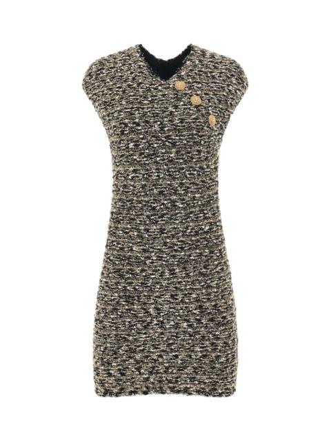 Balmain Sleeveless Tweed Short Dress in Black/Gold