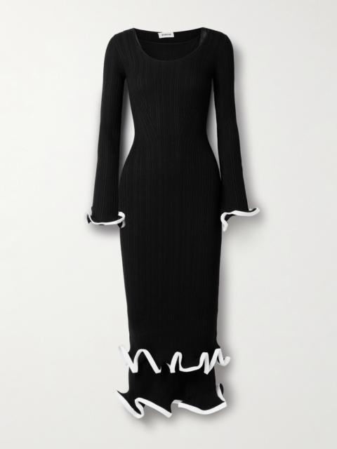 SIMKHAI Sonali Tiered Ruffled Ribbed-knit Midi Dress