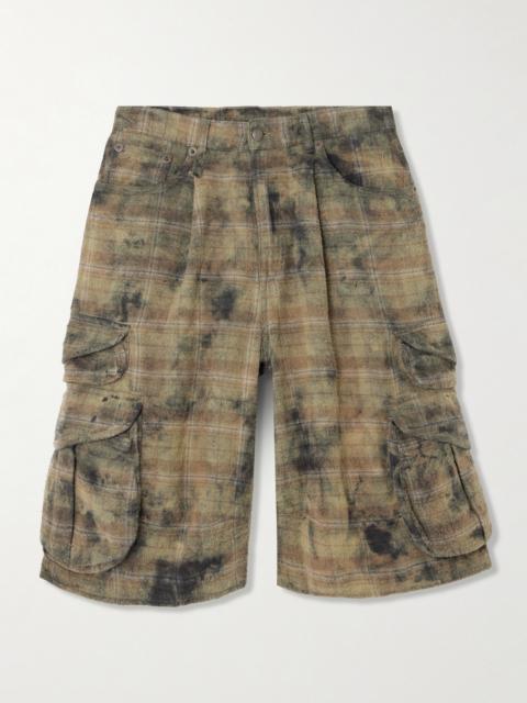R13 Checked Distressed Cotton-flannel Cargo Shorts
