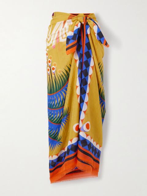 Etro + Agostino Iacurci frayed printed cotton and silk-blend voile pareo Yellow