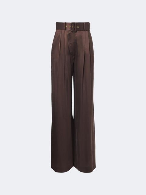 Zimmermann Belted pleated silk satin wide-leg pants