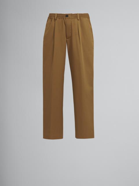 BROWN COTTON GABARDINE PANTS