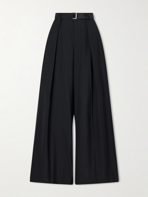 sacai Belted Pleated Crepe Wide-leg Pants